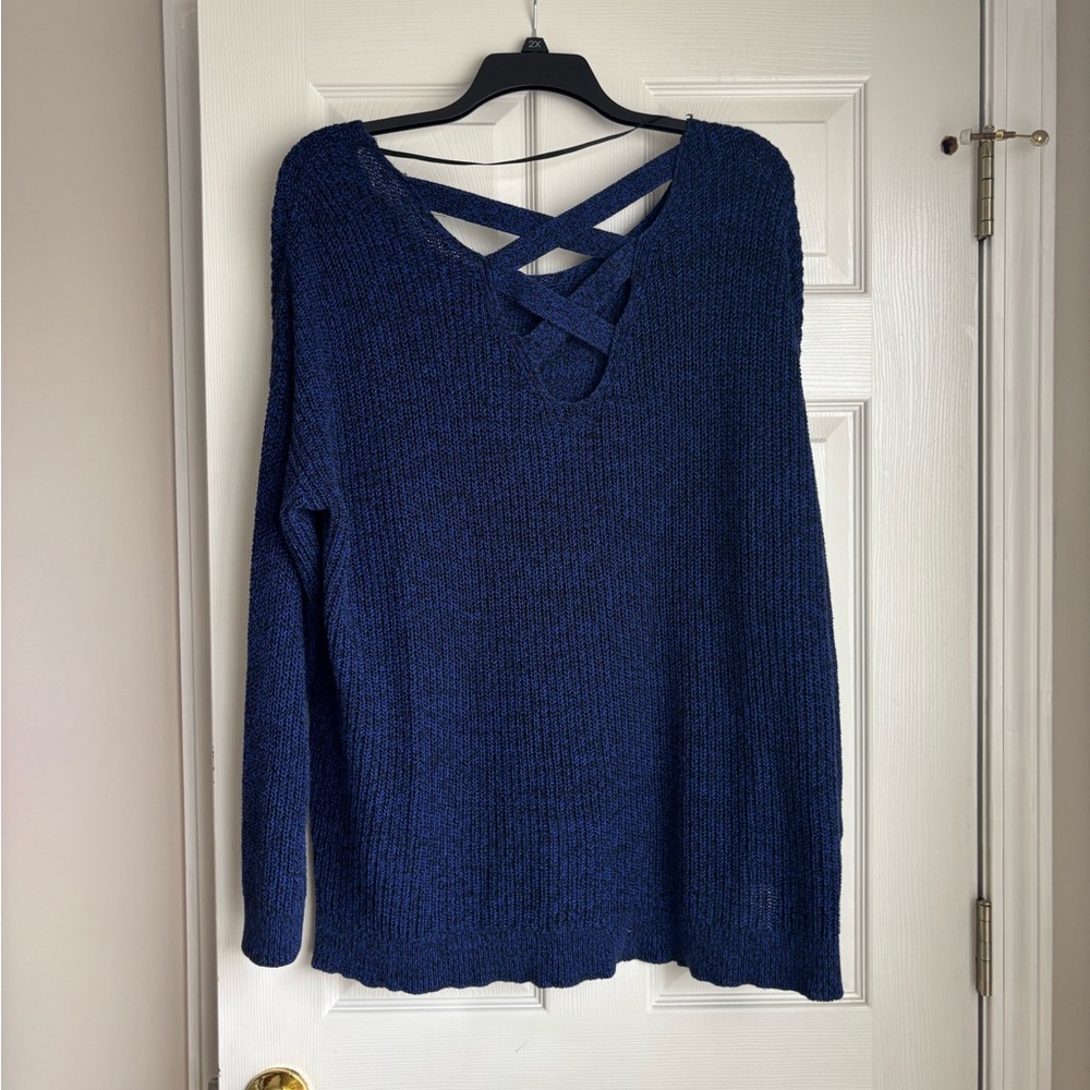 Lane Bryant Blue V-Neck Sweater with Cross Back - Picture 2 of 2